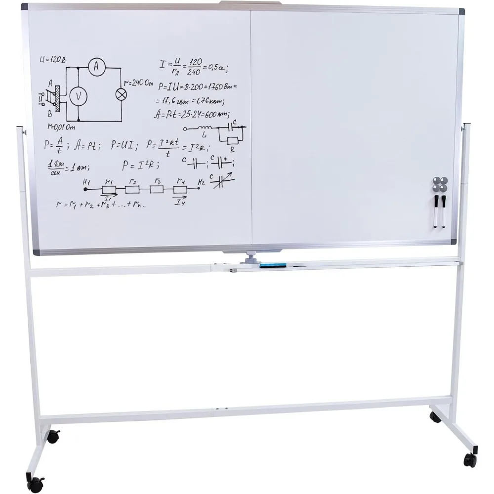 سبورة بيضاء مغناطيسية دوارة - لوحة مسح جافة مزدوجة الجوانب مقاس 68 × 37 مع عجلات للمكتب أو المدرسة أو المنزل #5