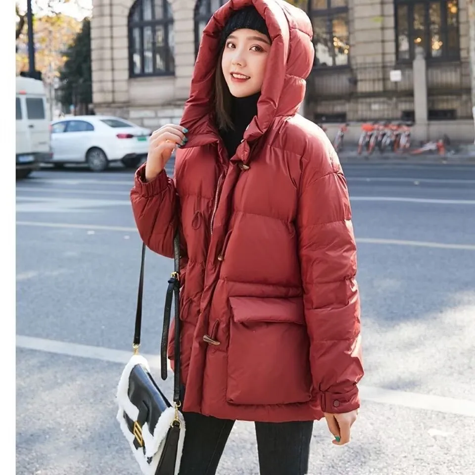 

Winter Coat Women's 2026 New Solid Color Warm Cowl Buckle Zipper Thickened Hooded Cotton Jacket Coat Women Winter Jacket Parka