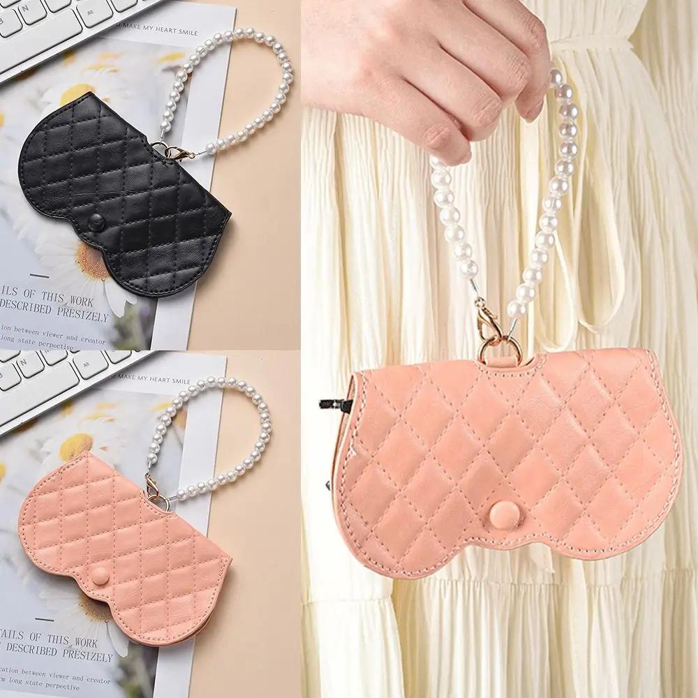 

PU Leather Sunglasses Storage Bag Solid Color with Lanyard Hanging Sunglasses Durable Portable SunGlasses Holder