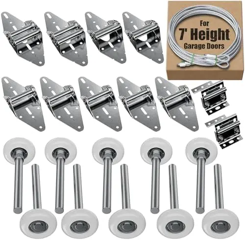 

Комплект фурнитуры для гаражных ворот длиной 7 футов – петли, ролики, кронштейны, трос – полный комплект для ремонта 7-футовых ворот