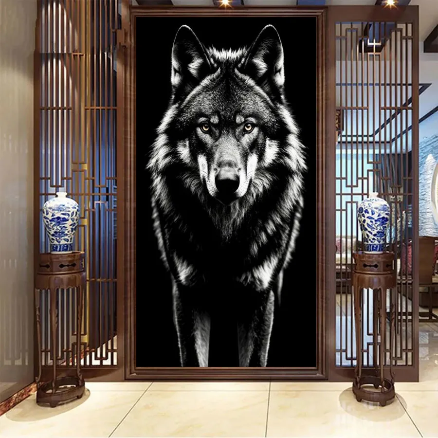 Black Wolf Rose Large Size Diy Diamond Painting Kits Animals Full Square Round Drill Mosaic Embroidery Picture Wall Decor