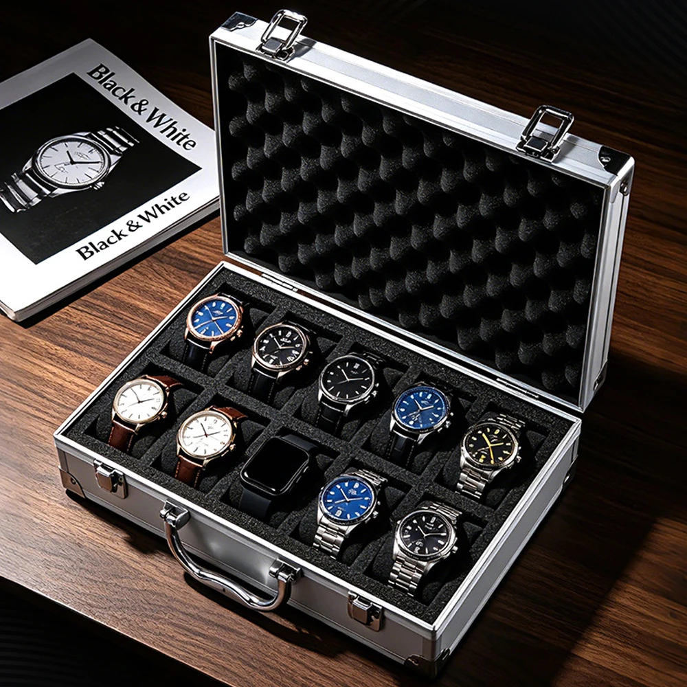 18/10 Slots Aluminum Watch Storage Box Hard Shell Travel Case Shockproof Padded Watch Organizer Display Holder for Men Women