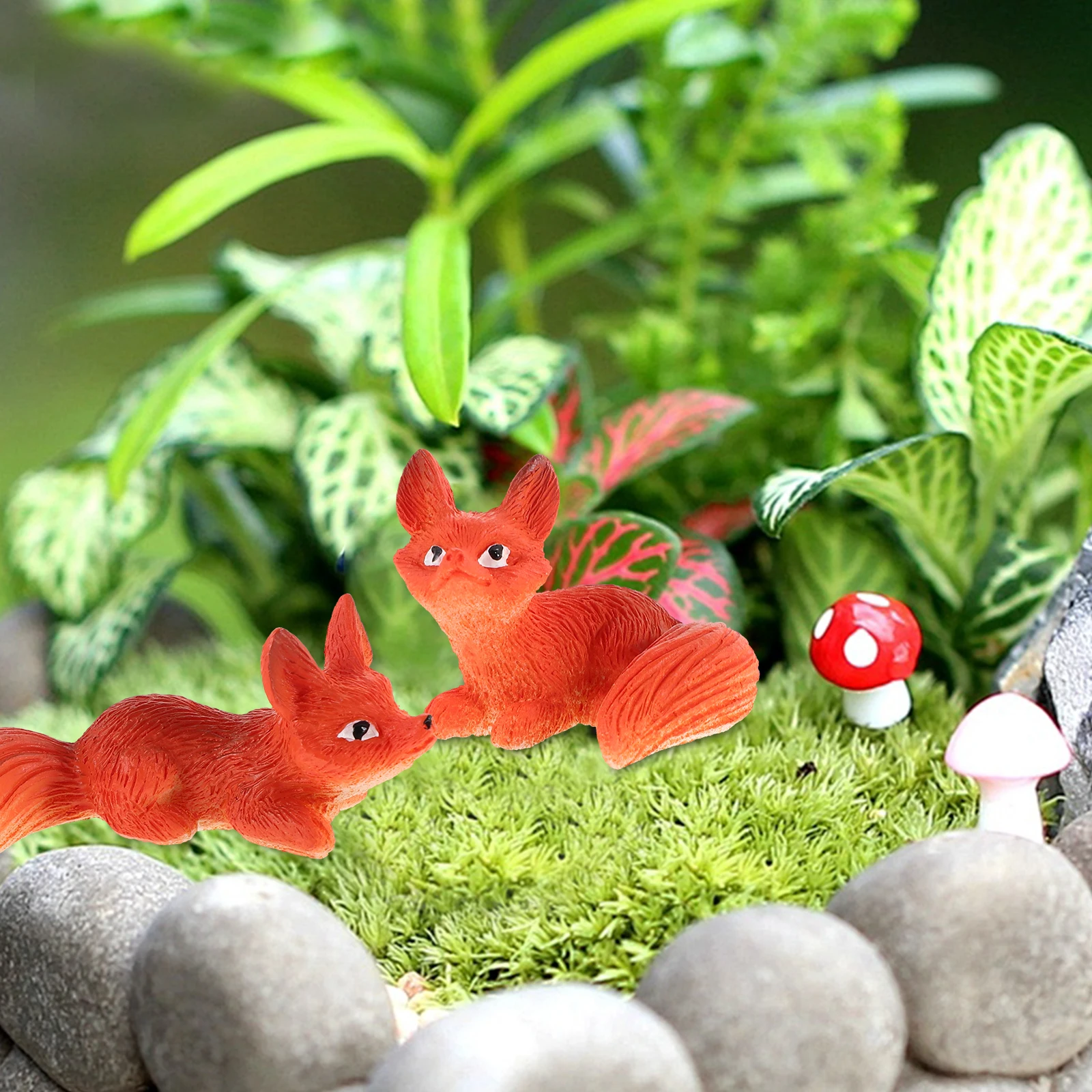 

3Pcs Miniature Fox Resin Sculpture Cute Micro Landscape Ornament for Fairy Garden Moss Terrarium Decoration Mini Fox Figurines