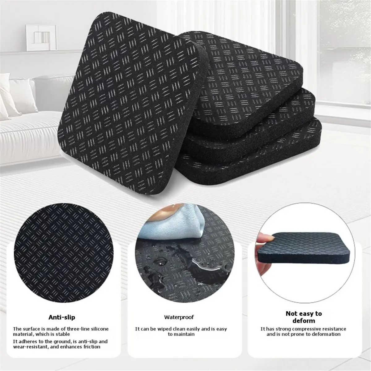 PHONE&GEAR Treadmill/Vibration Plate Mat Pads 8PCS Double-Sided Non-Slip, Anti-Vibration for Gym Equipment Protects Hardwood Fl