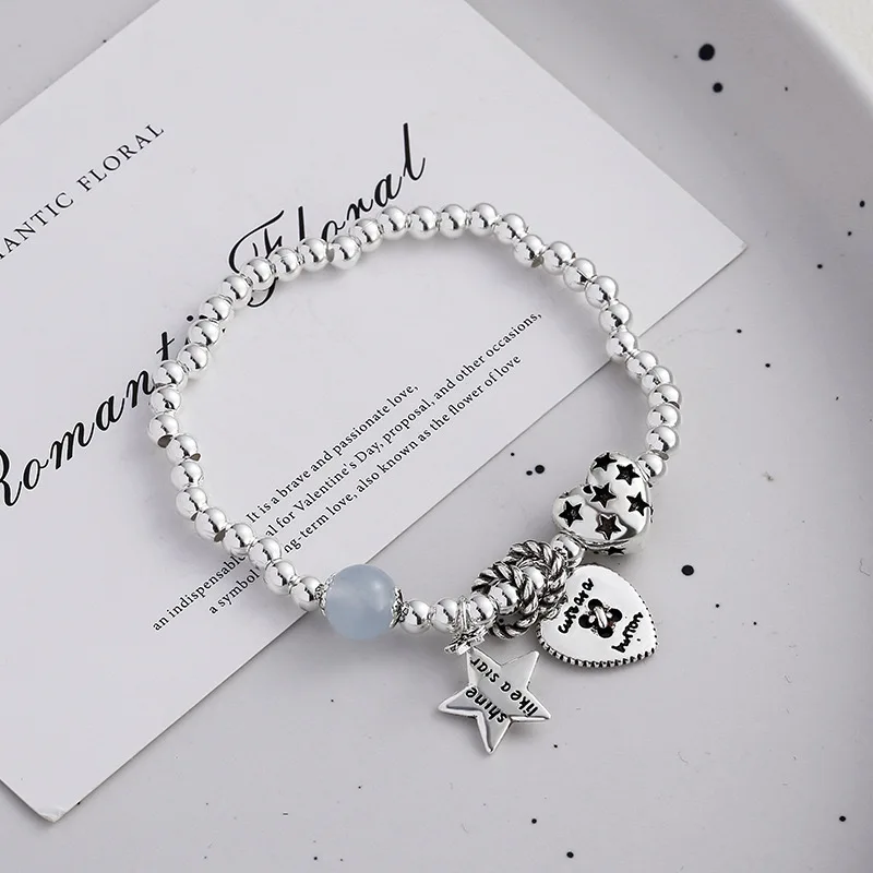 925 Sterling Silver Bracelets for Women Men String Accessories Trend Heart Shape Simple Pendant Party Jewelry Gift