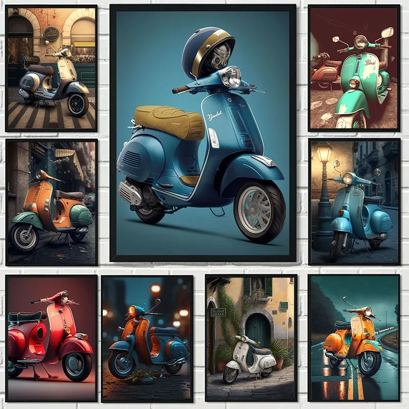 Vintage Vespa Motorcycle Poster Canvas Paintings and Print Wall Art Pictures Culb Living Room Wall Decoration Shabby Chic