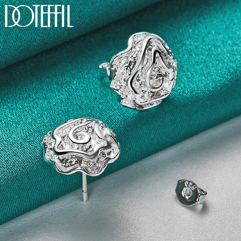 DOTEFFIL-pendientes de plata de ley 925 con forma de rosa y flores para mujer, joyería con dijes de compromiso y boda