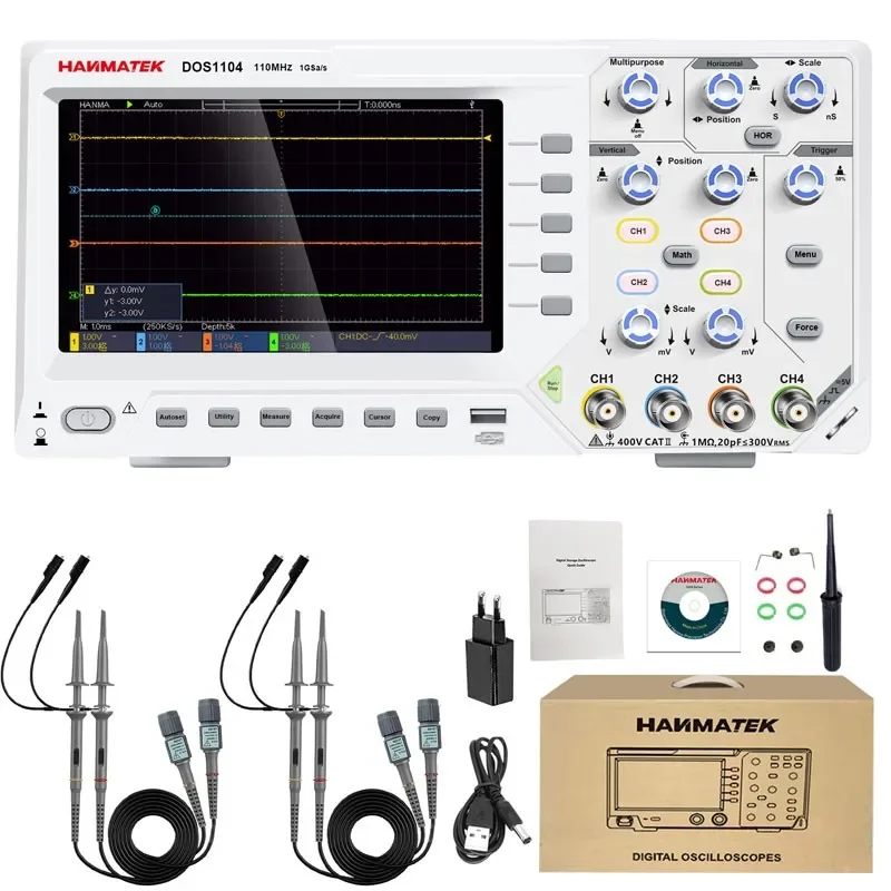 DOS1104 Standard Set Digital Oscillator 110MHz 4-Channel 1GS/s Oscilloscope with 7-inch TFT Screen