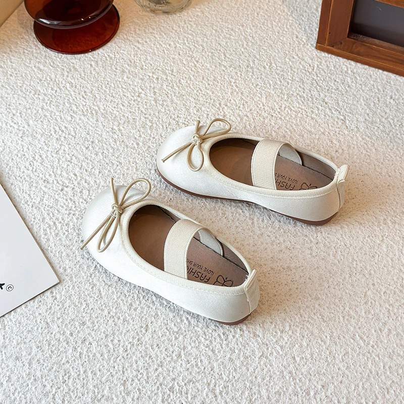 Spring Girls Cute Bow Mary Jane Flats Breathable Soft Sole Kids Ballet Shoes Casual Charming Princess Shoes for Little Girls
