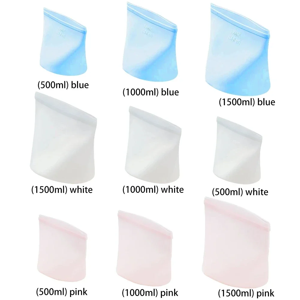 Silicone Food Storage Bags Leakproof Containers Reusable Fresh-keeping Fruit Sealed Freezer Bag Refrigerator Food Organizer 3pcs