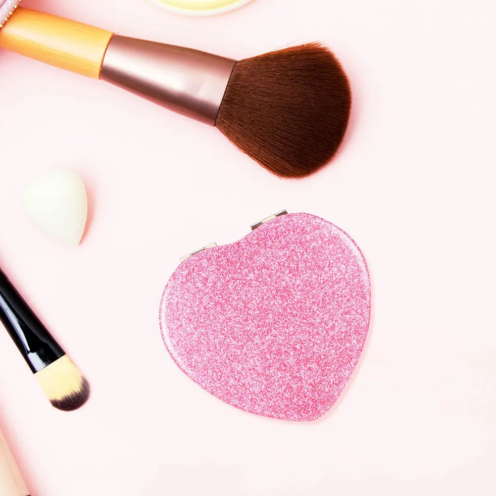 Heart Folding Makeup Mirror Double-Sided Glitter Portable Compact Small Pocket Mirror for Women Travel Use