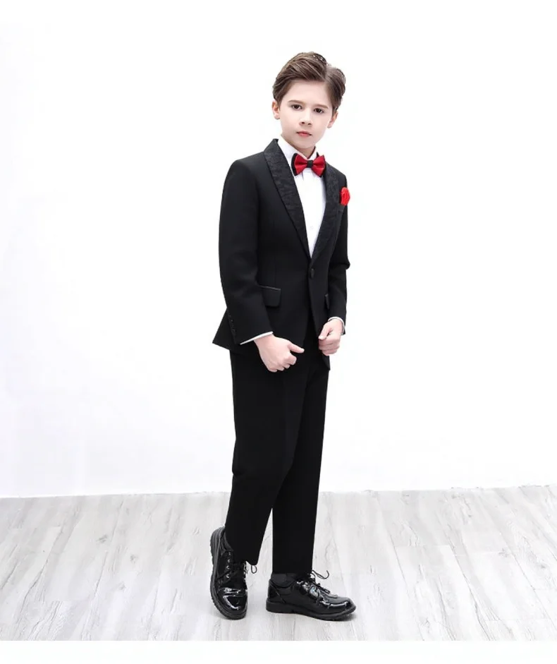 

Children Black Jacket Pants Botwtie 3PS Photograph Suit Kids Evening Party Dress Children Birthday Wedding Tuxedo Dance Costume