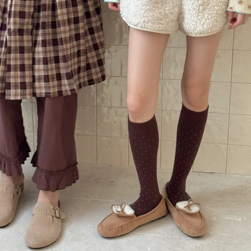 1 Para Retro Skarpetki do Kolan w Kropki Modne Koreańskie Damskie Podkolanówki Białe Długie Skarpetki Ciepłe Skarpetki Szkolne dla Dziewcząt Rajstopy