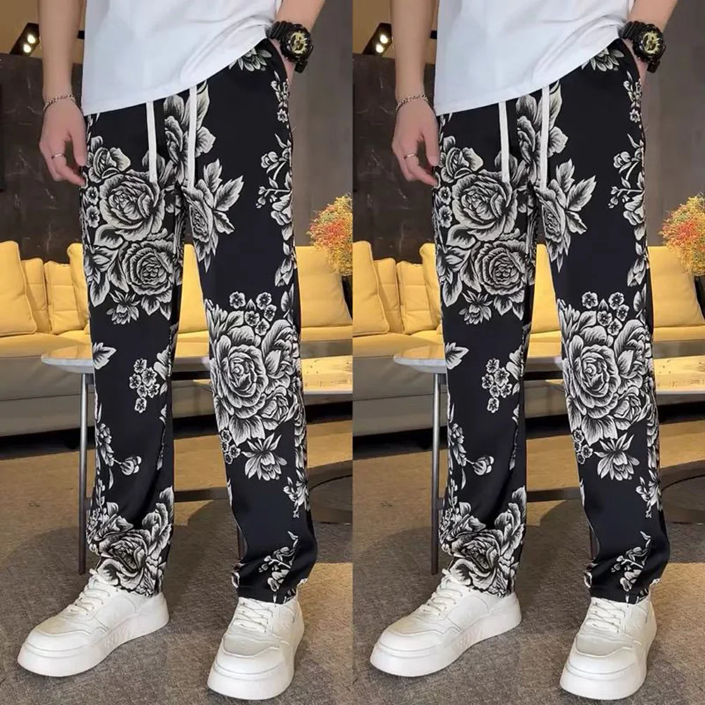 Mens Pants Pocket Printed Casual Pants Summer Versatile Personalized Fashionable Streetwear Straight Leg Pants Men's Clothing