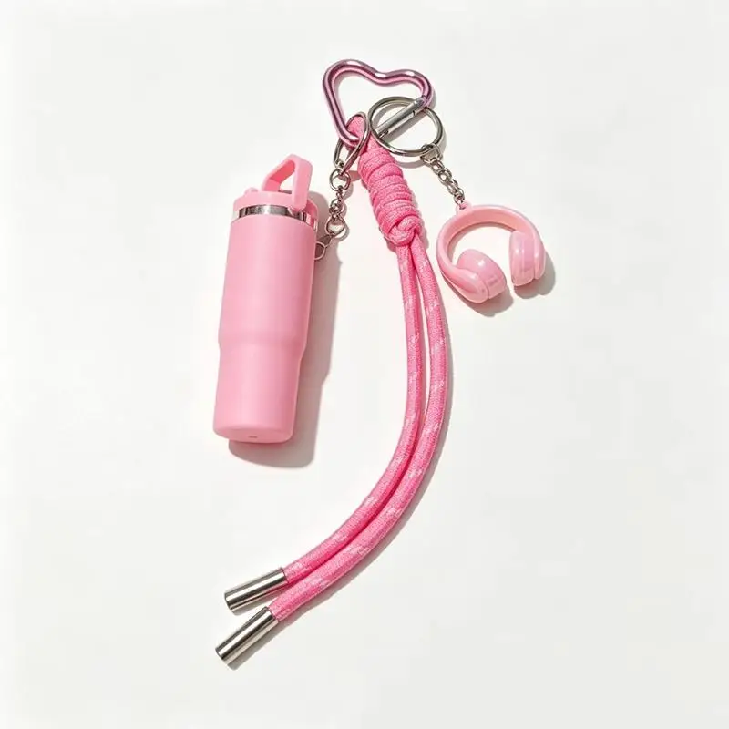 1 Stück Sport-Wasserflaschen-Kopfhörer-Schlüsselanhänger, InsStyle Damen-Taschenanhänger mit geflochtenem Seil gegen Verlust – Detail 4