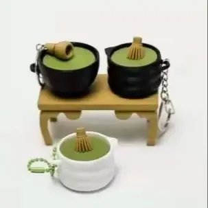 Japanese Matcha Tea Set Ceramic Bowl with Spout Bamboo Whisk Chasen Holder Clicker Keychain Anime Figure Gift Set