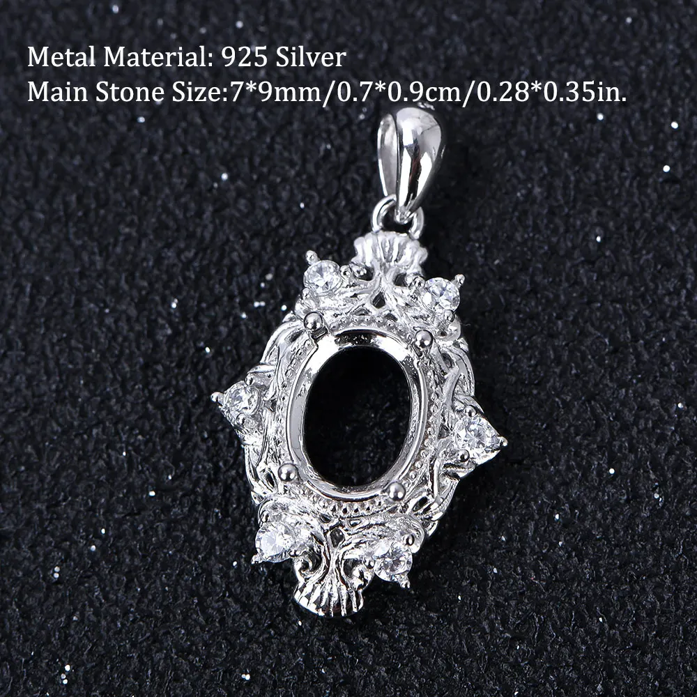 Customizable Vintage 7x9mm Oval S925 Silver Pendant Tray - Wholesale 3D Floral Bezel Cup for Gemstones,  Jewelry Finding
