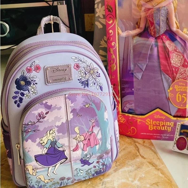 Hot Loungefly Disney Sleeping Beauty 65th Anniversary Floral Scene Double Strap Shoulder Bag Student Backpack  Backpack Gift