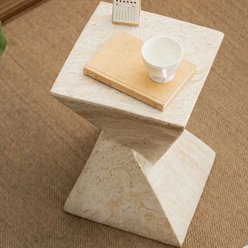 Modern travertine coffee table, sofa corner, low stool, modern simple style