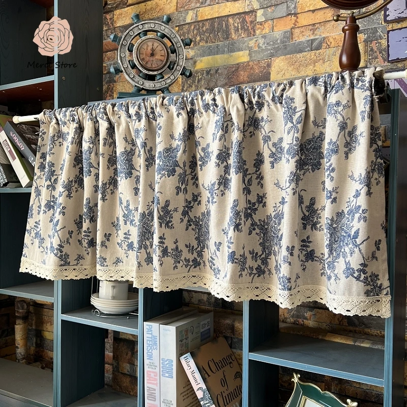 

Floral Linen Curtains Vintage Boho Light Filtering Farmhouse Chic Flower Pattern Window Curtains for Bedroom Living Room Kitchen