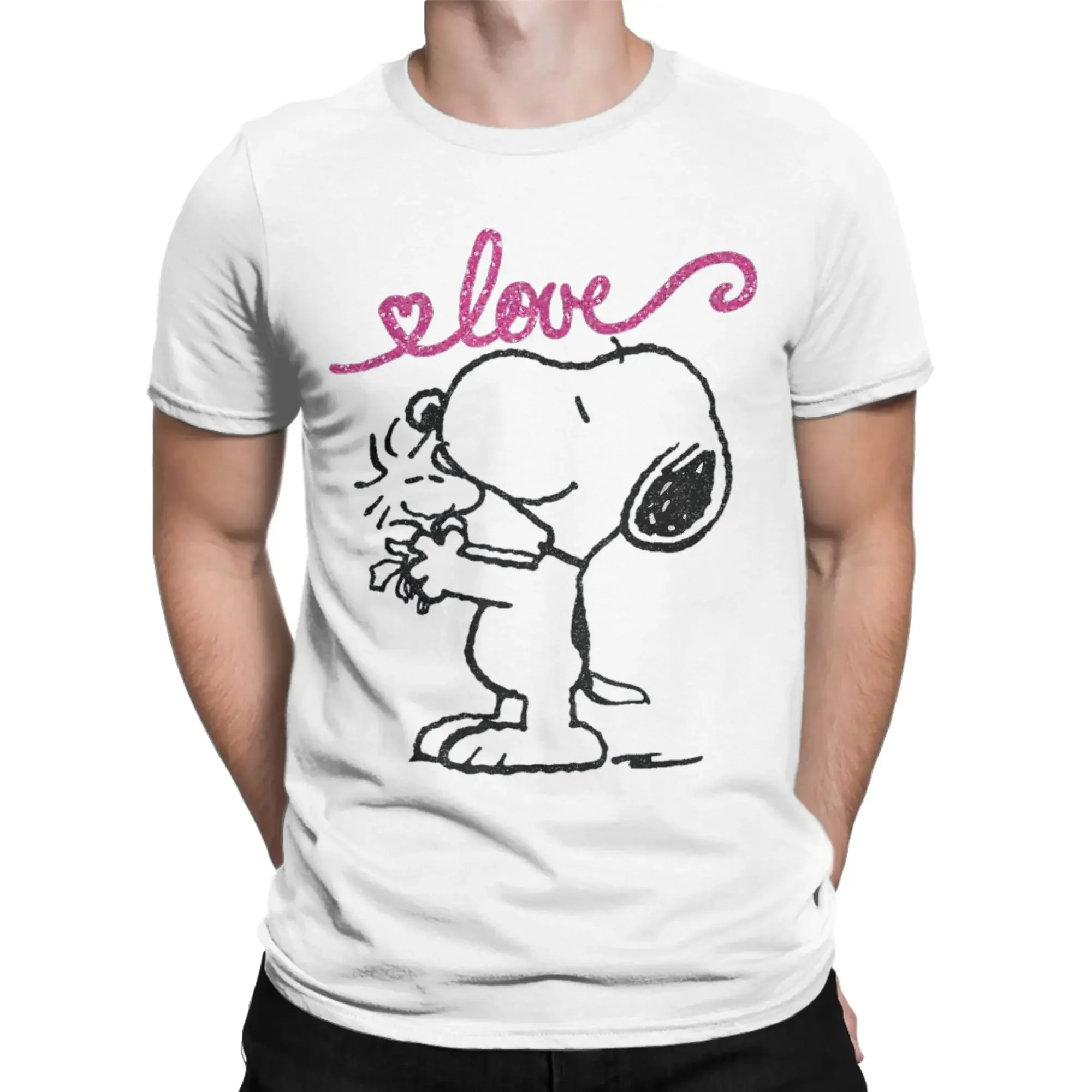 Harajuku Peanuts Snoopy Woodstock Mother's Love T-Shirt Men Round Neck Short Sleeve Clothes  Cotton Summer Clothing