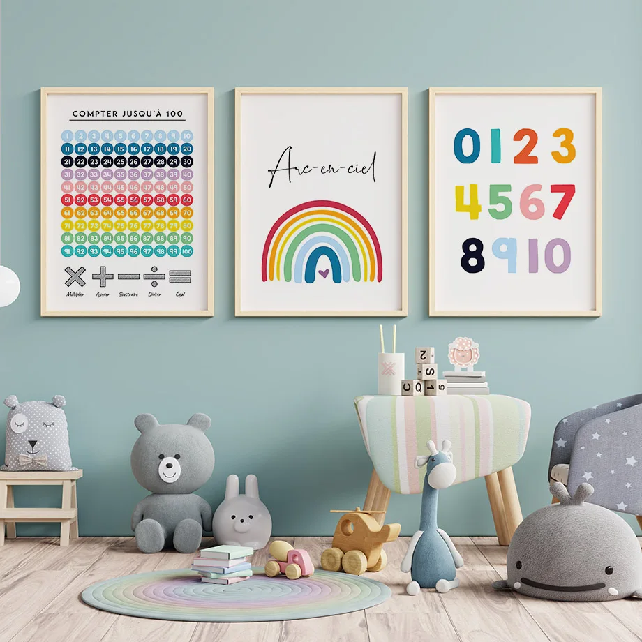 French Education Number Alphabet Color Shape Posters And Prints Canvas Painting Nursery Wall Art Pictures Baby Room Home Decor