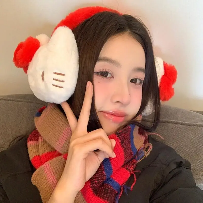 新しいハローキティぬいぐるみウォーマーイヤーマフアニメピンクKtかわいい耳当て冬屋外防寒イヤーマフ耳カバー女の子ギフト