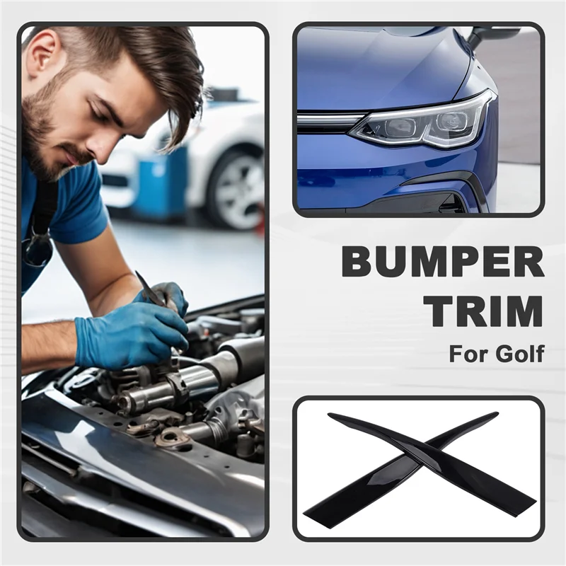

Car Glossy Black Front Bumper Spoiler Lower Grille Fog Light Eyebrow Covers Trim For-VW Golf MK8 2021 2022