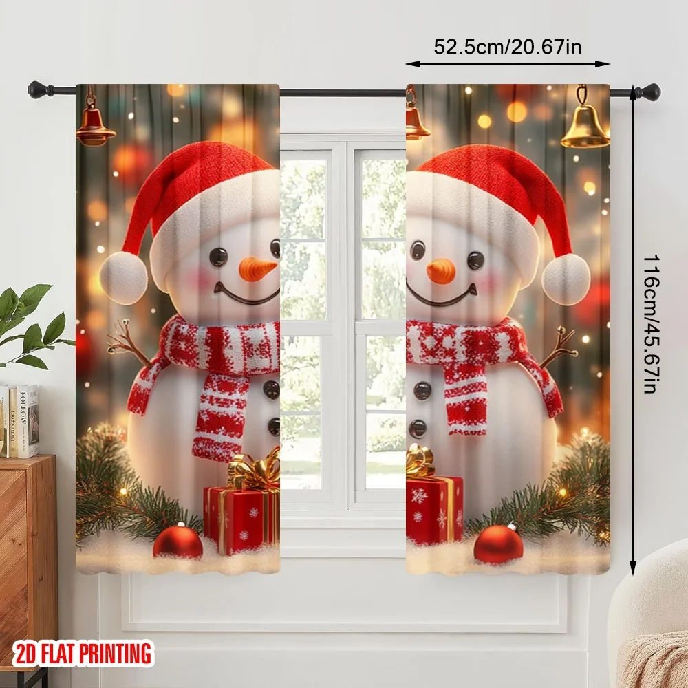 2pcs,2D plane printing Curtain Fabric Cute Snowmen Christmas Gifts (3) Polyester Easy Install (without rod) Decorations Outdoor