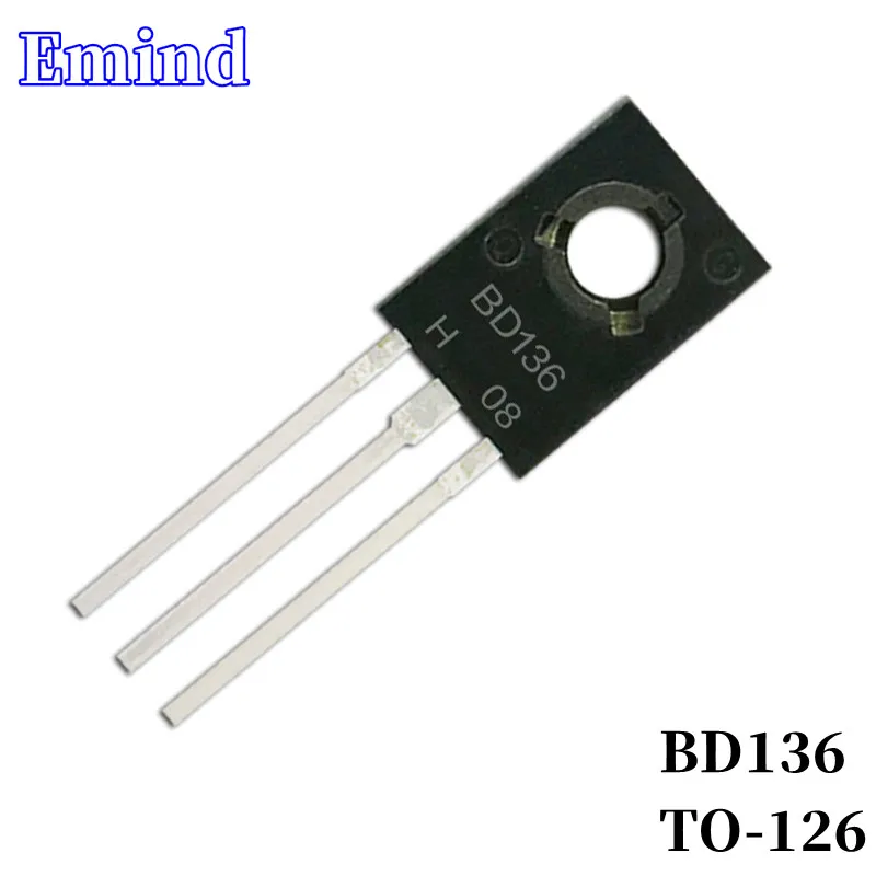 Transistor Bipolar amplificador, Transistor DIP TO-100 PNP tipo 45V/3A, BD136, 300/500/1000/2000/126 piezas