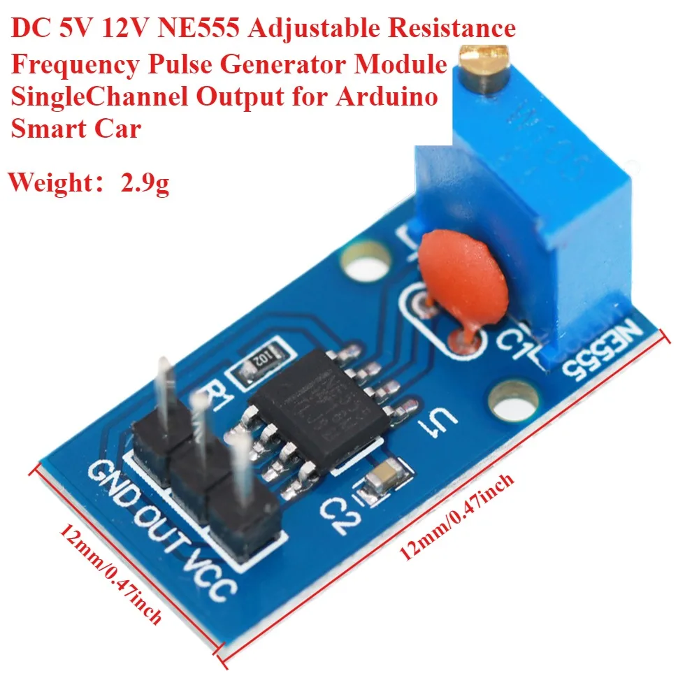 

NE555 Pulse Generator Module DC 5V-12V - Adjustable Frequency, Single Channel Output - Compatible with Arduino Smart Car