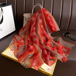 Summer Scarf Women Outdoor Sunscreen Shawl Soft Bandanna Foulard Female Floral Silk Shawl Lady High Quality Head Hijab Wrap 2024