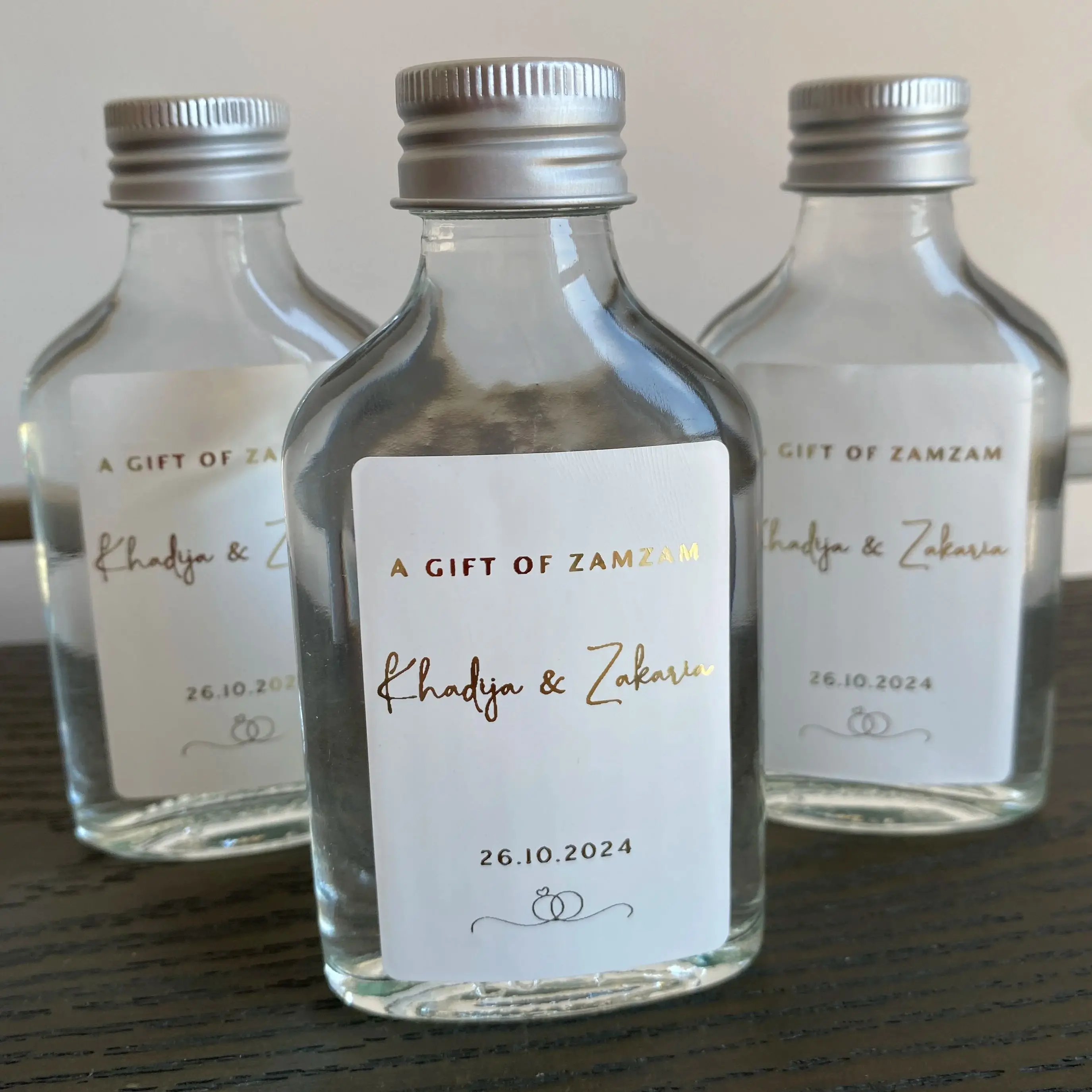 60 A gift of Zam Zam Bottle Stickers Personalized name Nikkah Wedding Labels