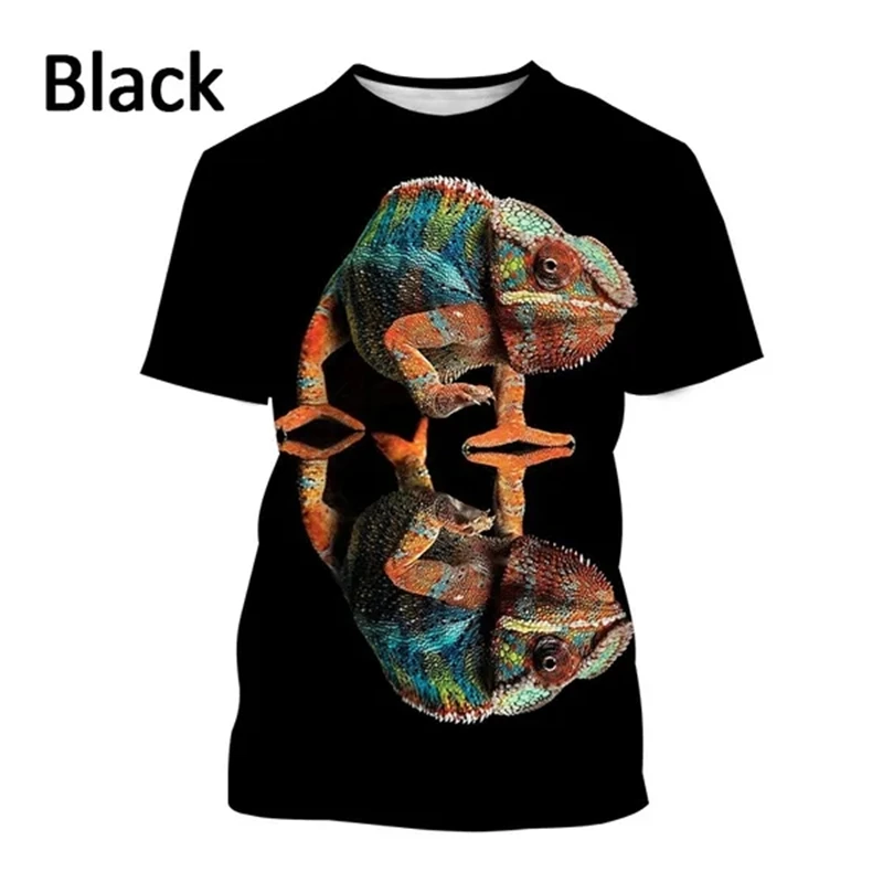 Summer New Fashion Chameleon Pattern T Shirts Womens Mens Fashion 3D Printed Funny Casual Short Sleeve T-Shirt Trendy Unisex Top