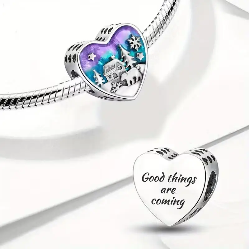 Christmas Series 925 Silver Charms Train Heart Snow Scene Penguin Gingerbread House Pumpkin Beads Fit Bracelet Women DIY Pendant