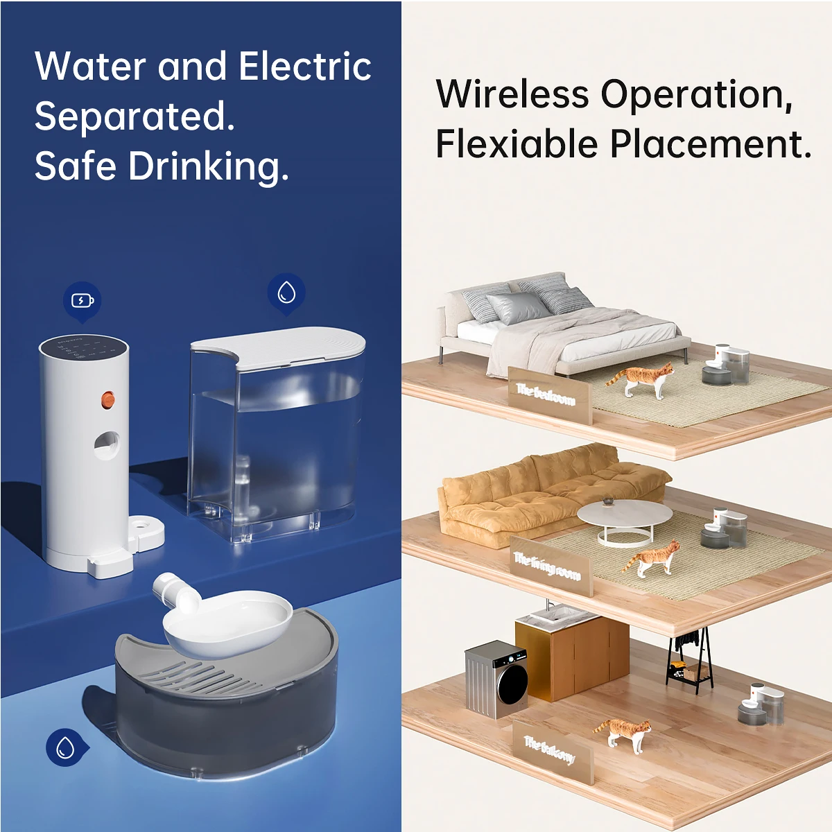 موزع مياه ذكي للحيوانات الأليفة، نافورة مياه لاسلكية للقطط، موزع مياه للكلاب قابل لإعادة الشحن، وحدة تغذية مياه أوتوماتيكية