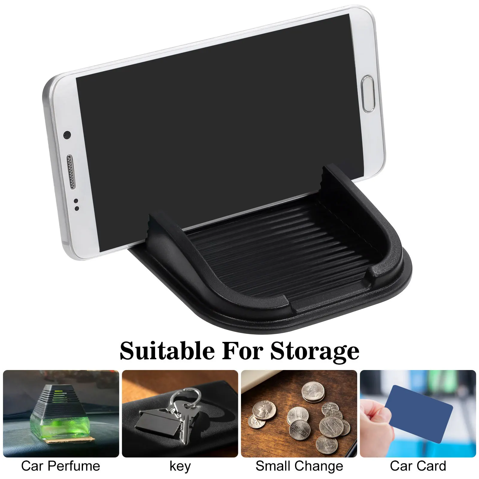 

Car Dashboard Anti-slip Pad 15x9cm Black PVC Skidproof Mat for Cellphone Sunglasses Coins Keys Holder No Adhesive Needed Car
