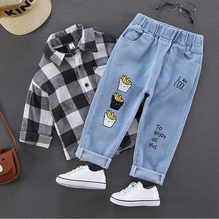 2023 Spring Autumn Girls Cute Cartoon Print Jeans Pant Baby Kids Children Denim Trousers