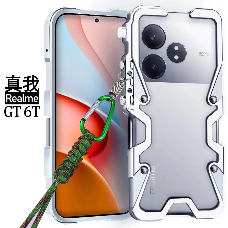 

Zimon Роскошный бронированный металлический алюминиевый бампер для телефона Realme GT Neo 7 6 6T SE GT5 Pro, механический чехол с черепом чистого ручной работы