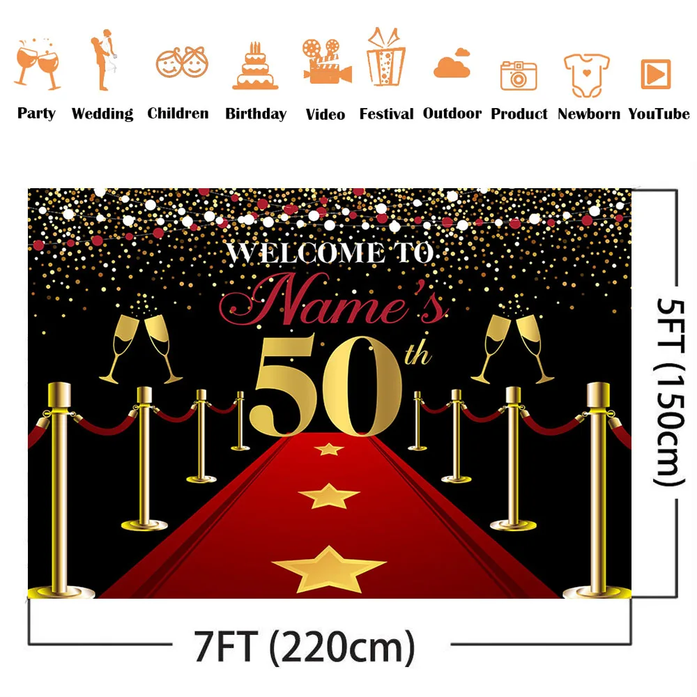 خلفية سجادة حمراء لعيد ميلاد 50 ، خلفية صورة سوبر ستار ، اسم مخصص ، لافتة ضوئية ، مهرجان أفلام وفيلم هوليود