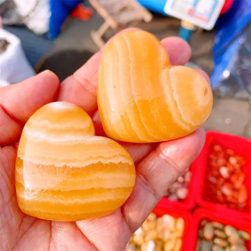 2PCS Natural Yellow Calcite Peach Heart Pendant Crystal Jewelry Semi-Precious Stones For Wife Daughter Gifts 18-23mm