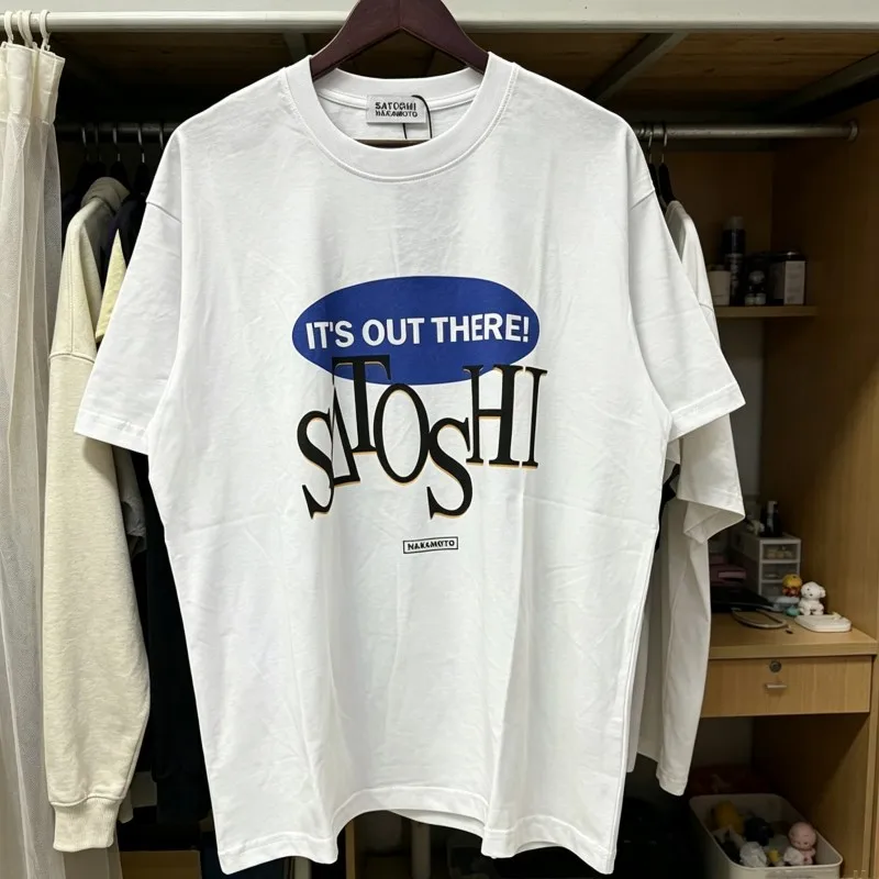 Summer Blue Ellipse Its Our There Letter Print Satoshi Tshirts Casual Round Neck Short Sleeve Men Women White Top Streetwear