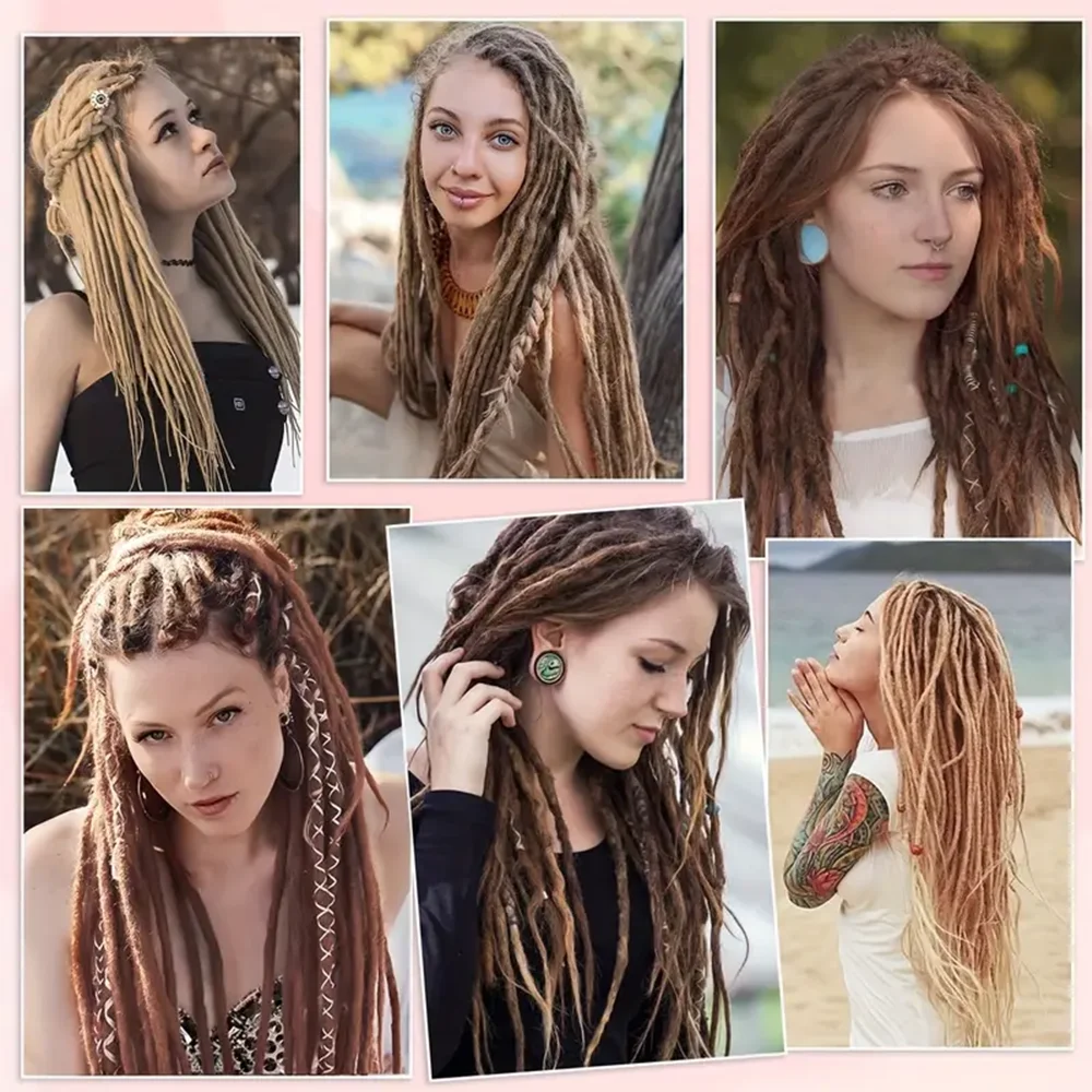 وصلات شعر صناعية رفيعة مقاس 24 بوصة مقاس 0.6 سم - وصلات شعر كروشيه للريغي والهيب هوب والهالوين وعيد الميلاد - ناعمة