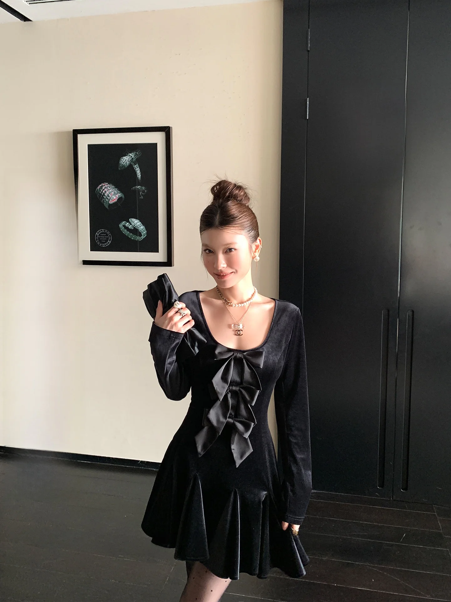 

LIONE Velvet Bla Swan Elastic Velvet Knot Slimming Skirt Par Dr Ele High Elastici Long Sve Zipper Ba