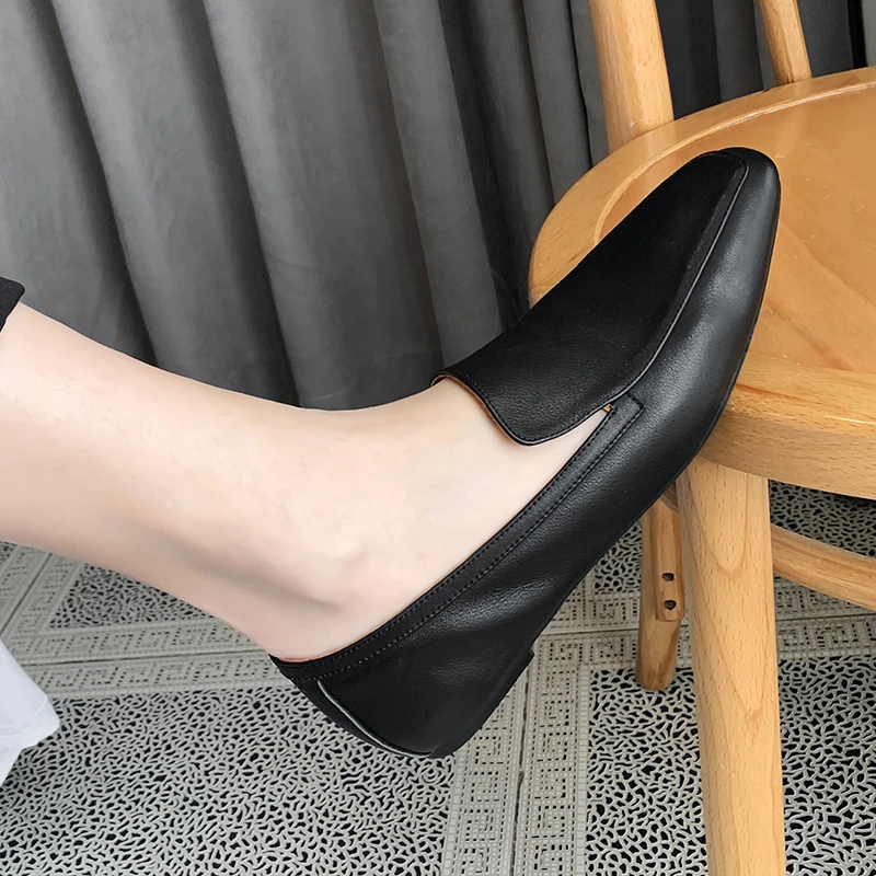 2024 Spring Autumn Genuine Leather Women Shoes Casual Women Loafers Flats Ladies Shoes Real Leather Shoes Retro Low Heel