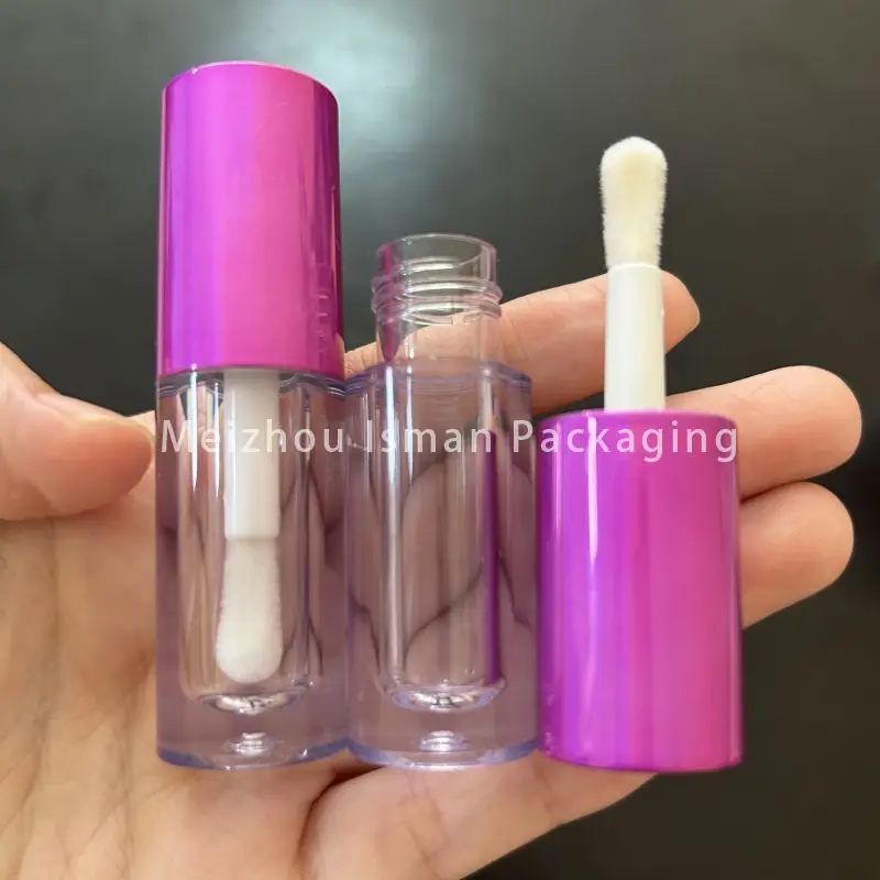 50Pcs Short Big Brush Lip Gloss Tube Empty With Gold Collar Rose Metallization Cap Lipgloss Tubes Hot Sale Transparent Tube 3ml