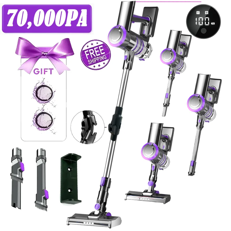 KOVOKI Aspiradora sin Cable, 70KPa, Taza de Polvo de 1,5 L, Batería Extraíble, 15-35 Minutos de Funcionamiento, para Pelo de Ma