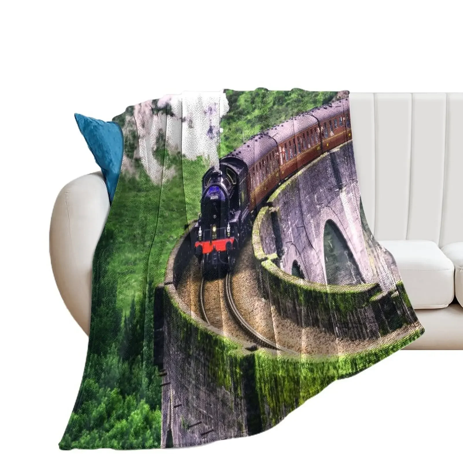 

Locomotive Train on Bridge Throw Blanket Shaggy Luxury Moving Blankets