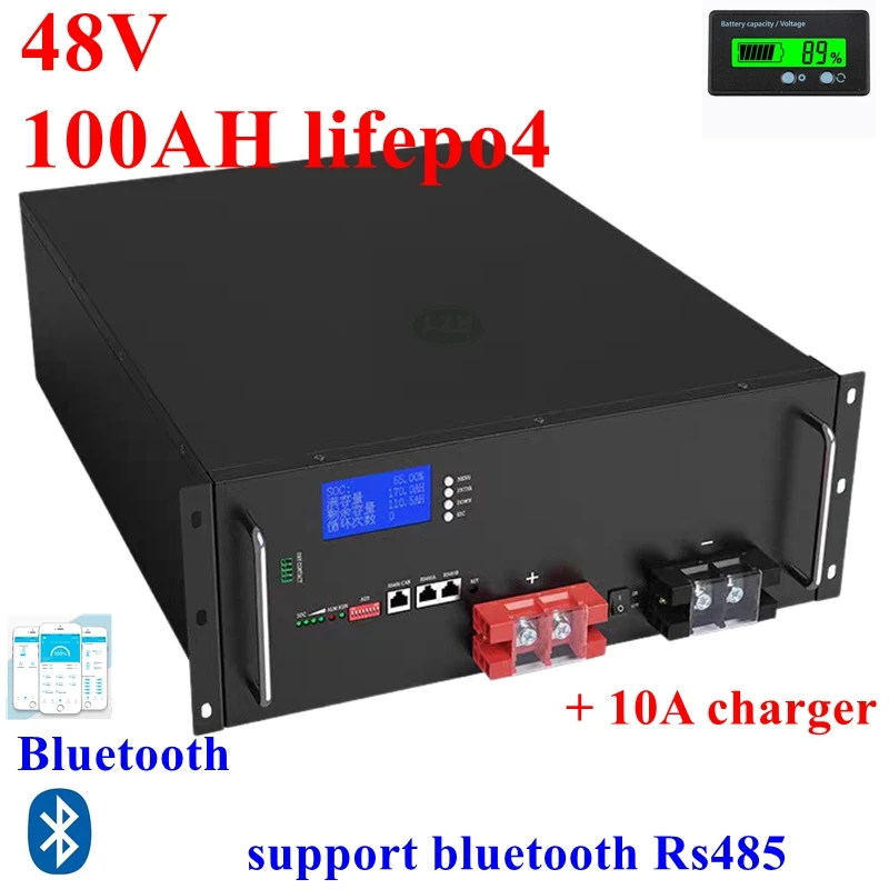 

48v 100AH lifepo4 lithium batterry bluetooth APP Lithium Iron Phosphate RS 485 Communication base + 10A charger