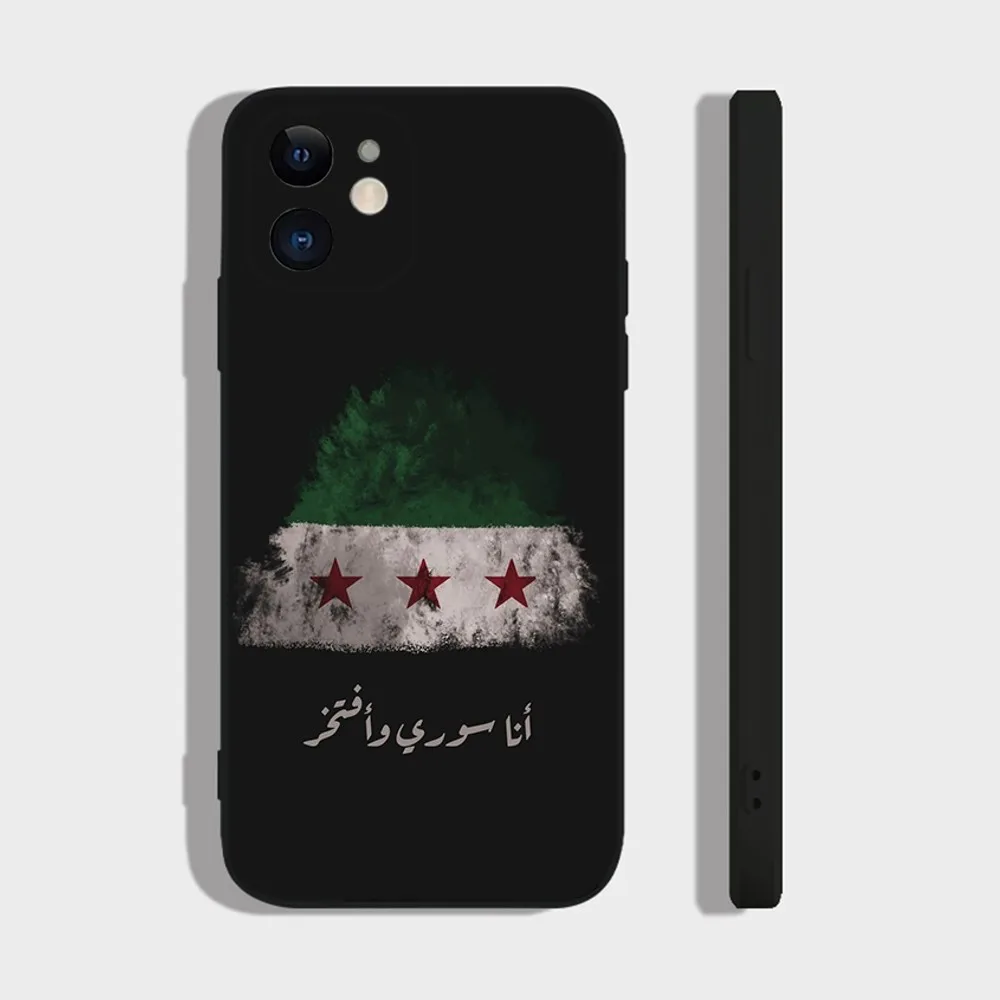 S-Syrian Revolution Flag Phone Case For iPhone 14,13,12 Mini 11 Pro XR,X,XS,MAX 6S,7,8 Plus Silicone Cover Soft black